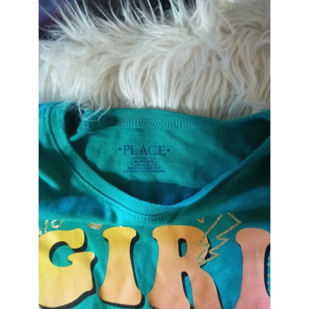 The Childrens Place Girls Green Girl Pwr Long Sleeve Graphic Tee Shirt M 7/8